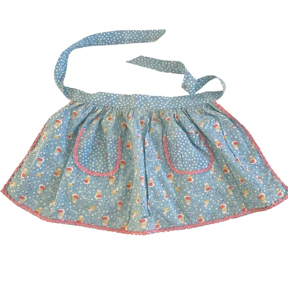 Vintage APRON ONESZ WITH POCKETS PINK AND BLUE PATTERN COTTON - Picture 1 of 2
